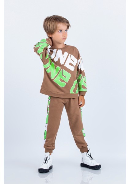 Erkek Çocuk Iki Iplik Kumaş Baskılı Orta Kalınlıkta Örme Basic Oversize Alt Üst Eşofman Takımı fırsatları