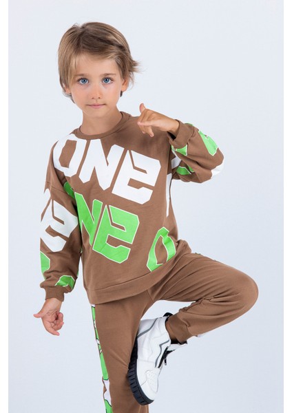 Erkek Çocuk Iki Iplik Kumaş Baskılı Orta Kalınlıkta Örme Basic Oversize Alt Üst Eşofman Takımı indirimleri