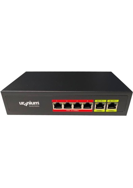 Uranıum POE-4002-48W 4 Port 10/100 + 2 Port 10/100 RJ45 Uplınk Poe Swıtch(Realtek Chıpset)