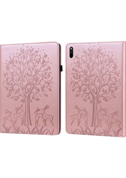 Huawei Matepad 11 2021 Ağacı ve Geyik Desen Pres Edilen Baskı Yatay Çevirme Pu Deri Kılıf Tutucu ve Kart Yuvaları ile (Yurt Dışından)
