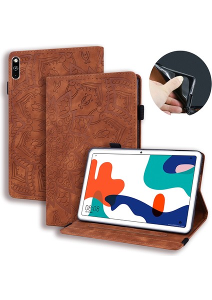 For Huawei Matepad 10.4 Calf Pattern Double Folding Design Embossed Leather Case With Holder & Card Slots & Pen Slot & Astic Band (Yurt Dışından)