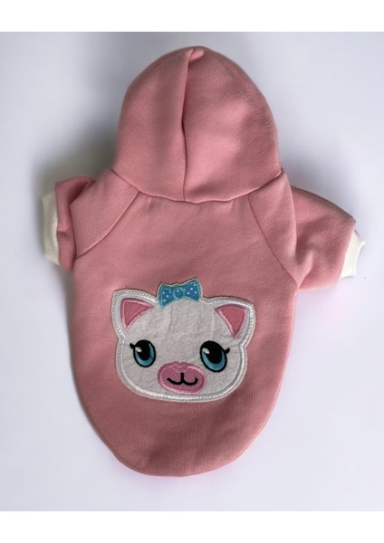 Pinky Pink Kedi Kapşonlu Sweatshirt, Hoodie Kedi Kazağı, Kedi Kıyafeti