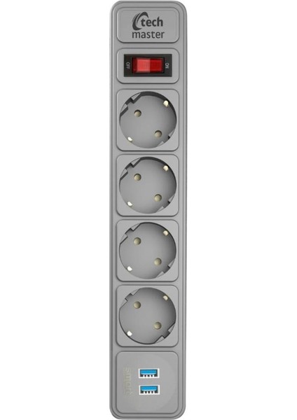 2 USB Akım Çocuk Korumalı 4'lü Priz 2 mt Gri