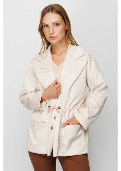 Oversize Midi Kadın Mont - Kareli Desen - Minimalist Tarz