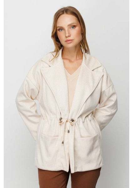 Oversize Midi Kadın Mont - Kareli Desen - Minimalist Tarz fiyatları