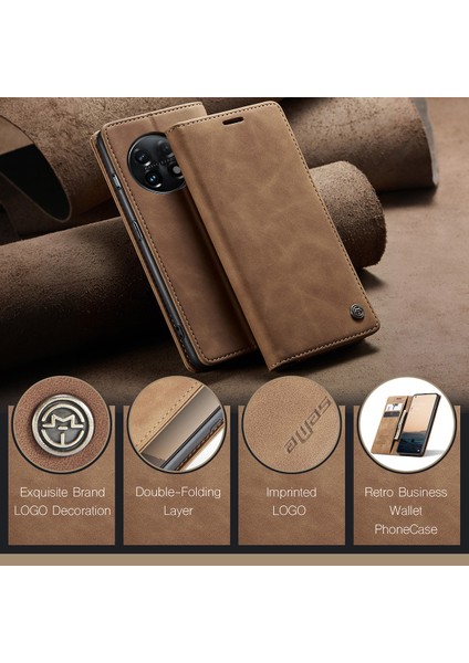Oneplus 11 Için Retro Pu Deri Cüzdan Flip Standlı Telefon Kılıfı (Yurt Dışından)