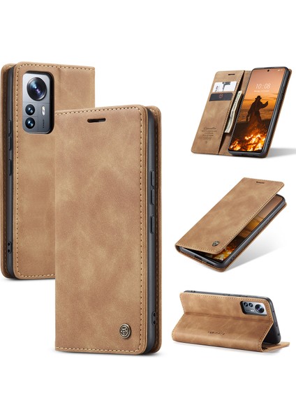 Xiaomi 12 Lite Için Retro Pu Deri Cüzdan Flip Standlı Telefon Kılıfı (Yurt Dışından)