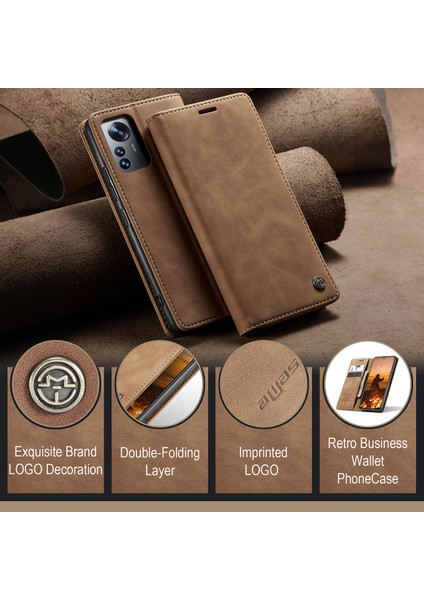 Xiaomi 12 Lite Için Retro Pu Deri Cüzdan Flip Standlı Telefon Kılıfı (Yurt Dışından)