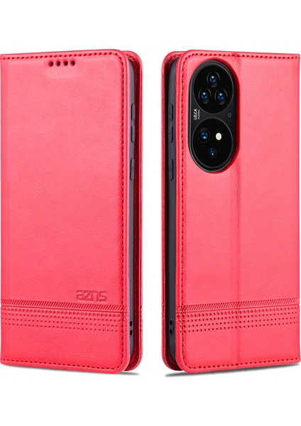 Huawei P50 Için Vintage Deri Cüzdan Standı Telefon Kılıfı Rose Red (Yurt Dışından)