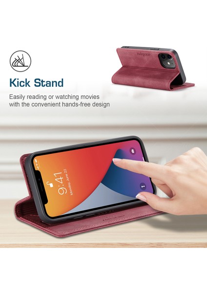 iPhone 12 Mini Için Vinil Deri Kapak Flip Cüzdan Standı Telefon Kılıfı (Yurt Dışından)