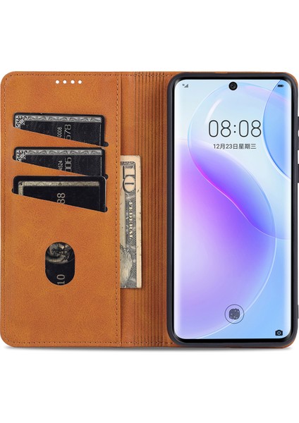 Huawei P50 Için Vintage Deri Cüzdan Standı Telefon Kılıfı (Yurt Dışından)