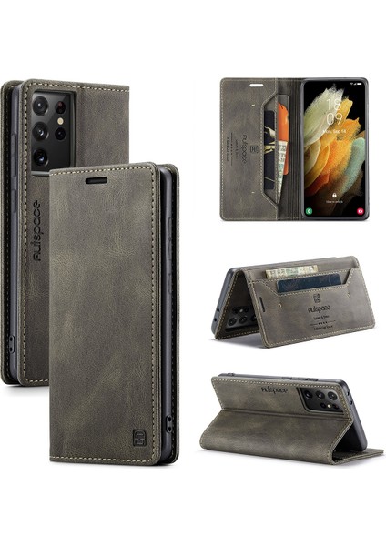 Samsung Galaxy S21 Ultra 5g Için Vinil Deri Kapak Flip Cüzdan Standı Telefon Kılıfı (Yurt Dışından)