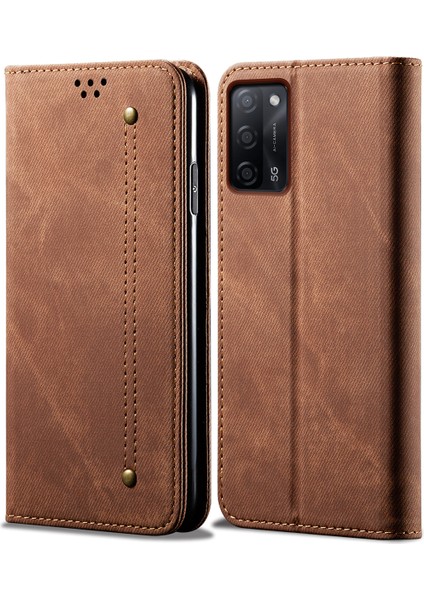 Oppo A55 5g Için Kot Deri Flip Cüzdan Standlı Telefon Kılıfı (Yurt Dışından)