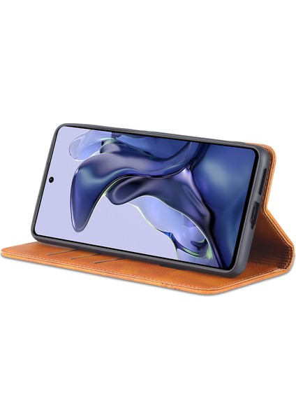 Xiaomi Mi 11T / Mi 11T Pro Için Vintage Deri Cüzdan Standı Telefon Kılıfı (Yurt Dışından)