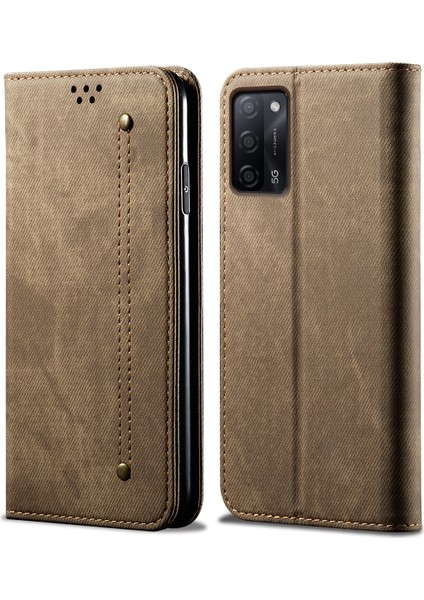 Oppo A55 5g Için Kot Deri Flip Cüzdan Standlı Telefon Kılıfı (Yurt Dışından)