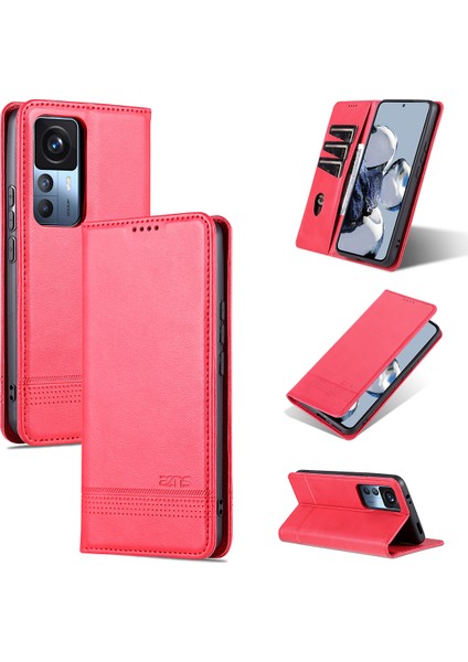 Xiaomi 12T / 12T Pro / Redmi K50 Ultra Için Vintage Deri Cüzdan Standı Telefon Kılıfı Rose Red (Yurt Dışından)