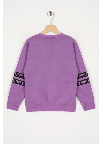 Kız Çocuk Lila Renkli Girls United Baskılı Taşlı Sweatshirt fiyatları