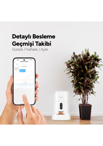 Foodi Uygulama ile Uzaktan Kontrol Edilebilen Otomatik Wi-Fi Akıllı Kedi/köpek Besleyici