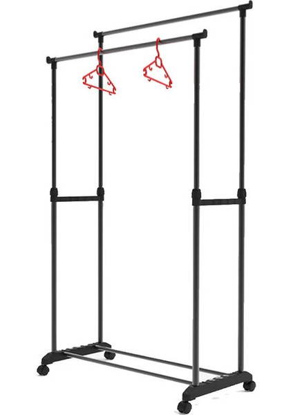 Perillas 18004 Shore Duo Yükseklik Ayarlı Tekerlekli Eşek Metal Askılık - Vestiyer Portmanto