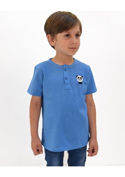 Erkek Çocuk Nakış Detaylı Hakim Yaka Tshirt