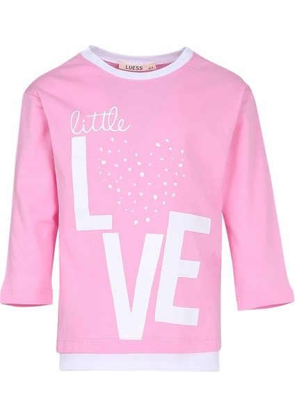 Kız Çocuk Love Baskılı Ekru Garni Detaylı Uzun Kol Pembe T-Shirt modelleri