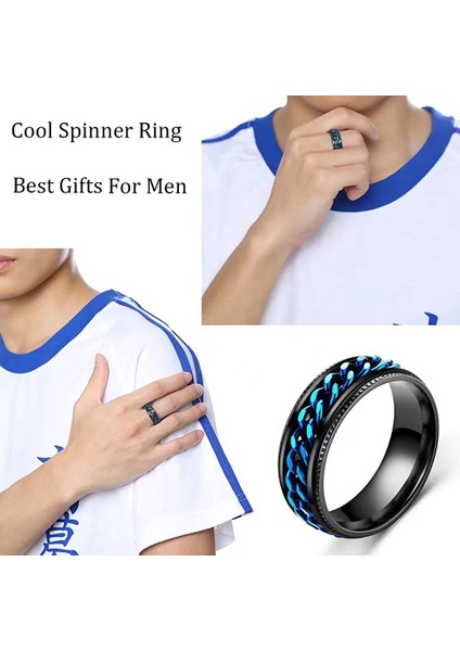 Moda Titanyum Çelik Yüzük 8mm Siyah Mavi Zincir (Yurt Dışından)