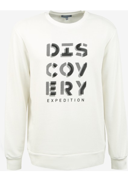 Ekru Erkek Bisiklet Yaka Baskılı Sweatshirt D3WM-SWT42