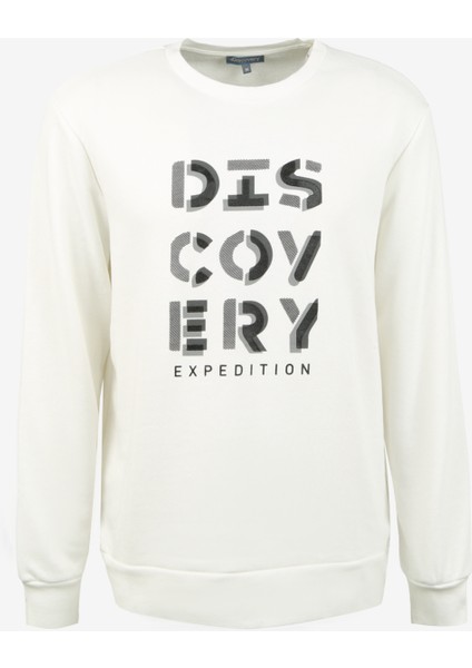 Discovery Expedition Ekru Erkek Bisiklet Yaka Baskılı Sweatshirt D3WM-SWT42