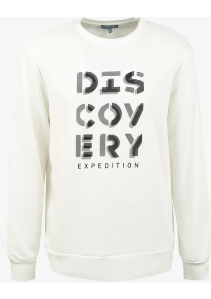 Discovery Expedition Ekru Erkek Bisiklet Yaka Baskılı Sweatshirt D3WM-SWT42