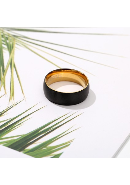 Moda Çift Yüzük Yüzeyi Siyah Iç Delik Altın 8mm (Yurt Dışından)
