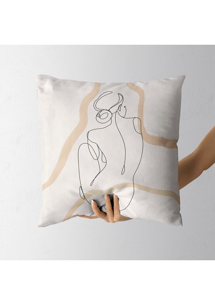 Nü 3 Kadın Çizgisel Özel Tasarım Çift Taraflı Kırlent Kılıfı (45X45)