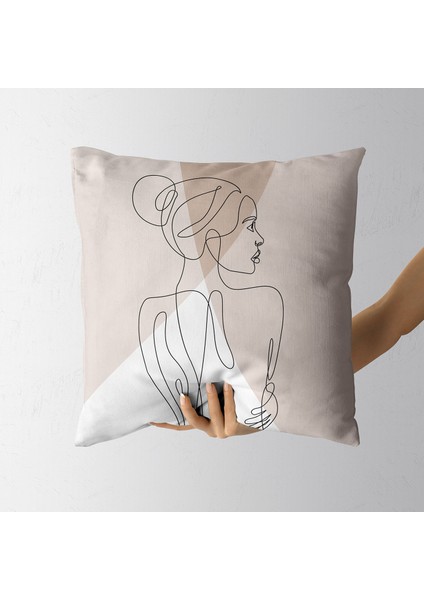 Nü 4 Kadın Çizgisel Özel Tasarım Çift Taraflı Kırlent Kılıfı (45X45)