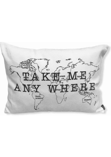 Siyah Beyaz Dünya Haritası Kırlent Kılıfı (35X50)