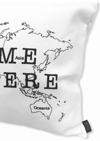 Siyah Beyaz Dünya Haritası Kırlent Kılıfı (35X50) modelleri