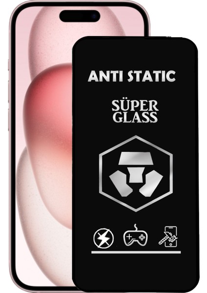 Apple iPhone 15 Tam Kaplayan Anti Statik Dayanıklı Süper Cam Ekran Koruyucu
