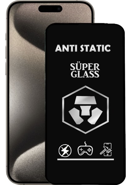 Apple iPhone 15 Pro Max Tam Kaplayan Anti Statik Dayanıklı Süper Cam Ekran Koruyucu