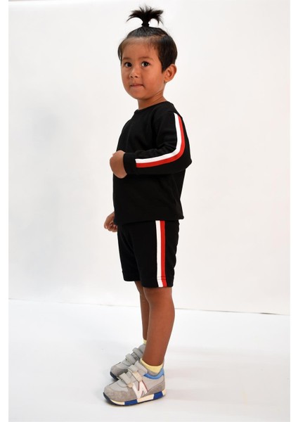 Erkek Çocuk Şerit Detaylı Siyah Alt-Üst Takım modelleri