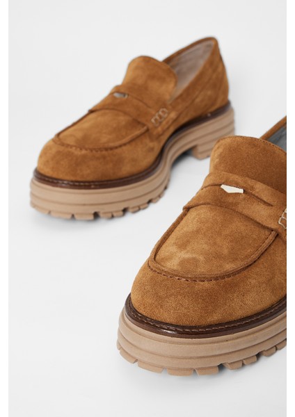 Kadın Tütün Süet Deri Loafer Ayakkabı 33 52107 Bn Ayk SK23/24 modelleri