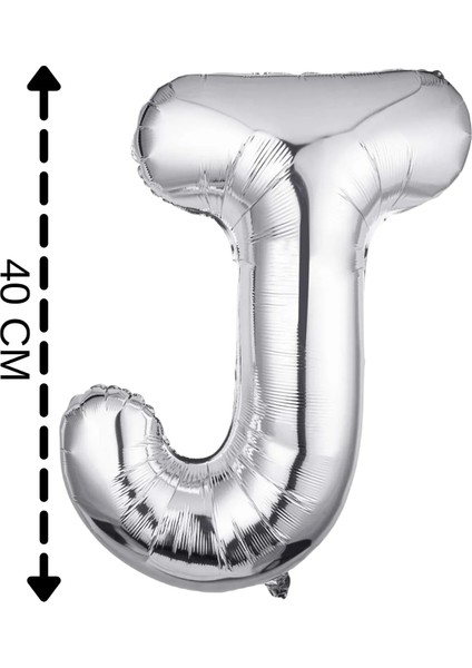 Folyo Balon J Harfi Helyum Balon 40 cm Gümüş Renk