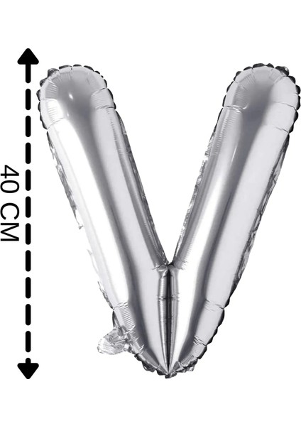 Folyo Balon V Harfi Helyum Balon 40 cm Gümüş Renk
