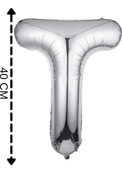 Folyo Balon T Harfi Helyum Balon 40 cm Gümüş Renk