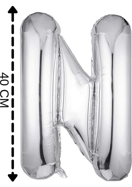 Folyo Balon N Harfi Helyum Balon 40 cm Gümüş Renk