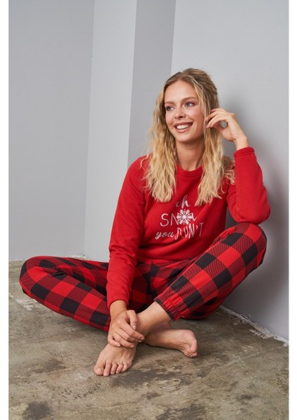 24580 Kadın Ikiiplik Ekose Pijama Takım