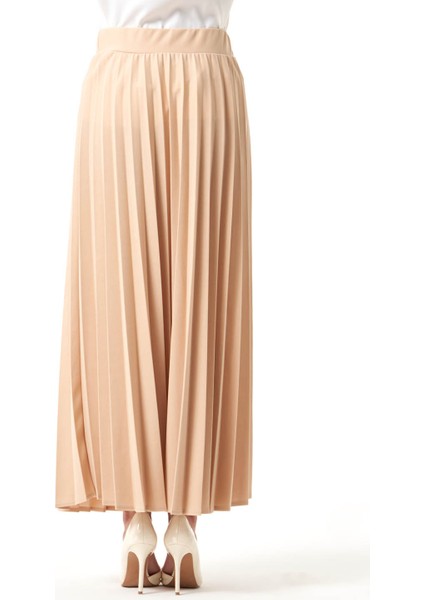 Krep Örme Piliseli Bej Etek modelleri