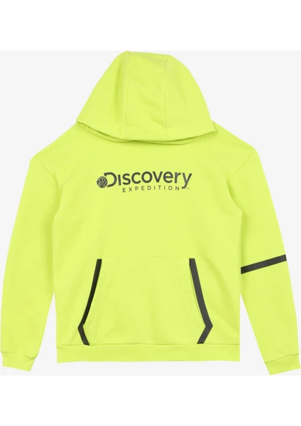 Discovery Expedition Neon Sarı Erkek Çocuk Kapüşonlu Oversize Baskılı Sweatshirt D3WB-SWT39