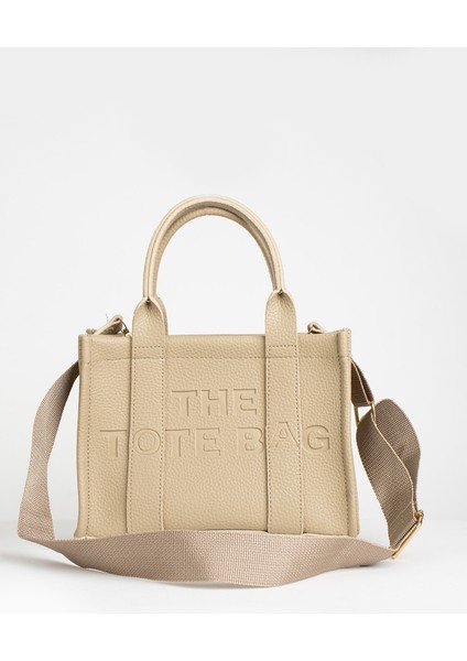 Kadın The Tote Bag Beyaz Fermuarlı Suni Dokulu Deri Minimal El Kol ve Omuz Çantası