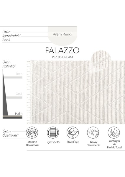 Palazzo 08 Krem Bukle Salon Halısı Hav Vermez Mutfak Halısı Çocuk Odası Halısı Koridor Kesme Yolluk