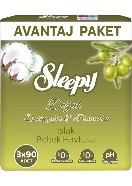 Pamuk Zeytin Zeytinyağlı Islak Havlu 90 Yaprak 3'lü Paket 12 Adet
