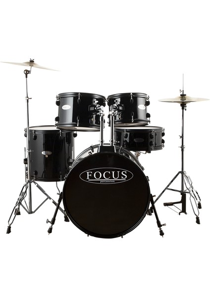FCP0803-BK - 5 Parça (20B/10T/12T/14F/14S) Aksamlı Zilli Siyah Akustik Davul Seti