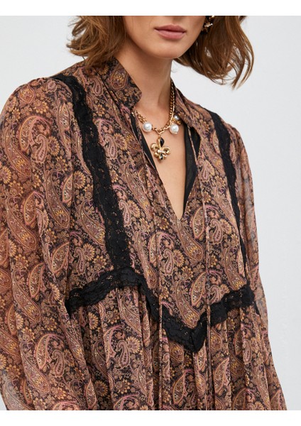 Melis Ağazat x Koton - Püsküllü Balon Kollu Etnik Şifon Elbise indirimleri